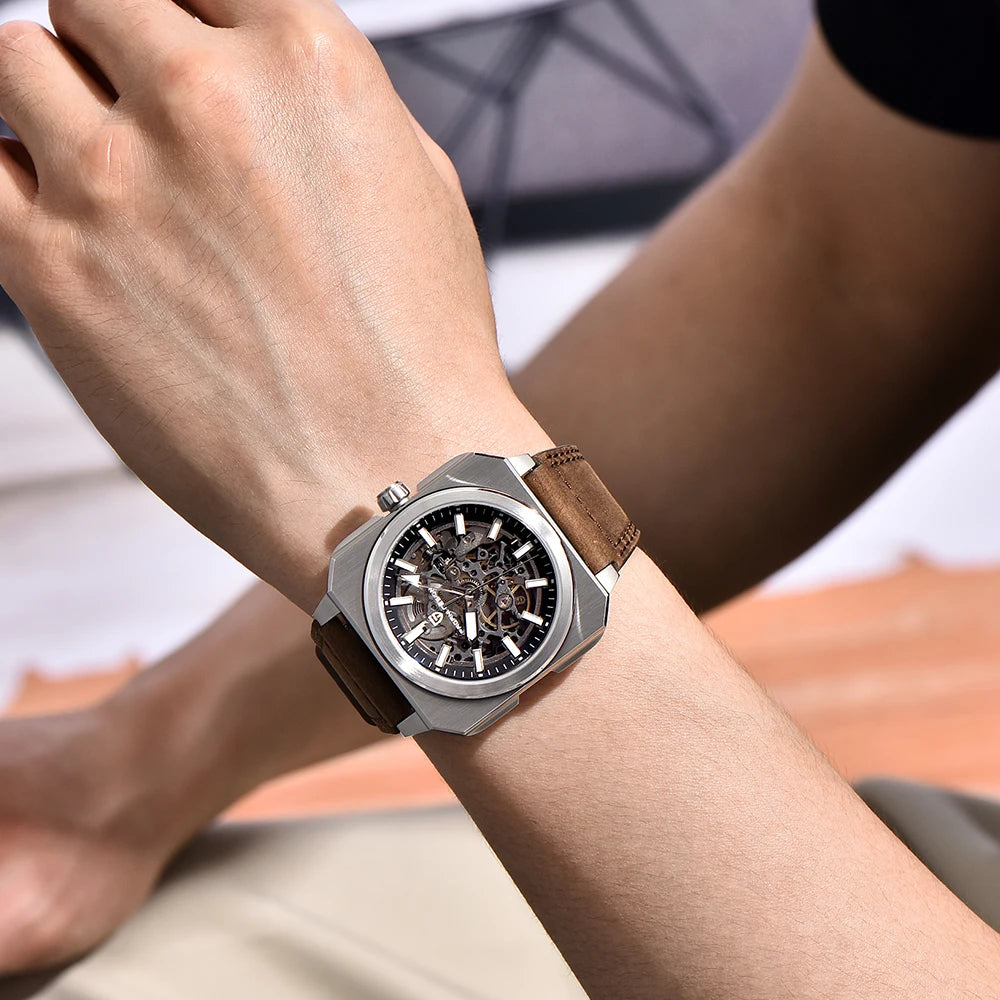 Pagani design 2024 novo 38mm bloco volante luminoso oco dial 50m à prova dwaterproof água casual masculino relógio mecânico automático