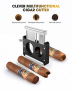 Xifei cortador de charuto v-cut guilhotina, 4 em 1 corte reto v cortador com charuto perfurador titular lâmina de aço inoxidável ergonômico