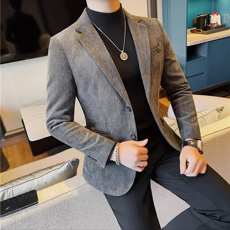 Estilo britânico cor sólida fino terno jaqueta masculina moda casual negócios blazers casacos de alta qualidade casamento social jaquetas elegantes