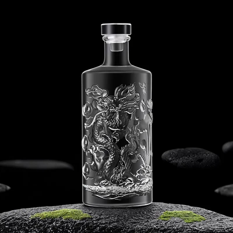 Dragão gravado 500ml formato redondo decantador de uísque barware garrafa de álcool para licor escocês bourbon