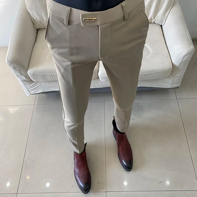 Calças de terno masculino de alta qualidade 2025 primavera novos homens formal negócios escritório social vestido calças fino ajuste casual calças de casamento