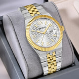 Megir relógio de quartzo estilo simples para homens, relógio de pulso analógico de negócios da moda com pulseira de aço inoxidável, data, mãos luminosas