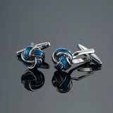 Abotoaduras de camisa francesa masculina, material de cobre, redondo, azul, nó, abotoaduras, acessórios de roupas da moda, atacado