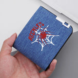 Carteira curta masculina de material de lona impressa de aranha, carteira multifuncional com zíper e porta-cartão de crédito, 1 peça