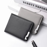 Carteira masculina portátil de couro pu carteira de cartão de crédito premium carteira curta ultrafina para porta-cartões