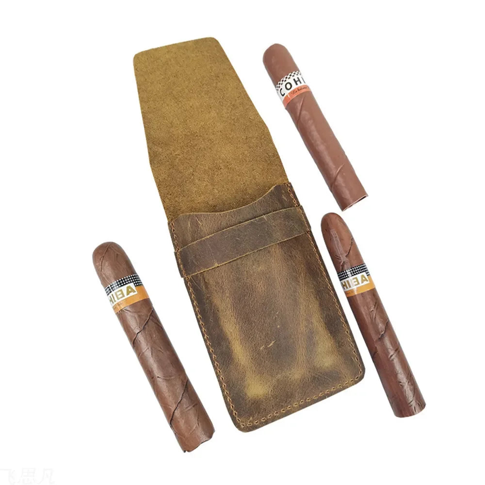 Estojo de couro para 3 charutos, Caixa elegante de viagem portátil, Gadgets para homens Acessórios para fumar