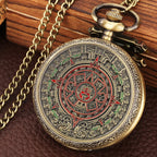 Bronze mexicano maya asteca calendário arte profecia cultura banhado a ouro moeda relógio de bolso de quartzo com colar de 80cm/corrente de cintura de 38cm