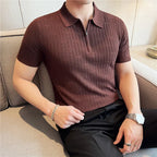 Verão gelo seda oco malha polos camisa de alta qualidade dos homens manga curta listrado negócios casual camiseta topos roupas masculinas 3xl