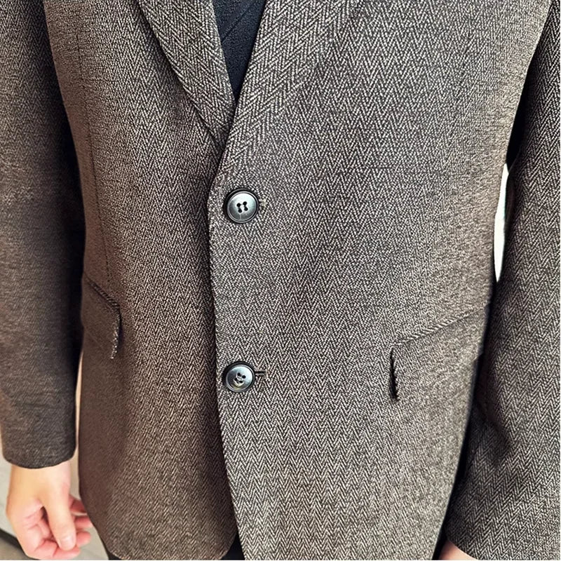 Outono inverno grosso terno de lã jaqueta masculina fino ajuste negócios casual terno casaco alta qualidade moda masculina casamento social smoking