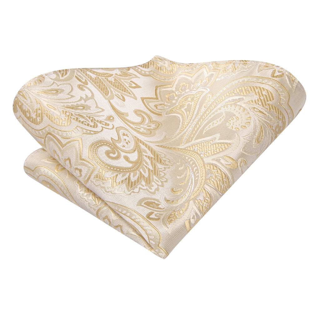 Hi-tie floral champanhe marfim masculino elegante gravata lenço abotoaduras para smoking moda clássico seda gravata de luxo para homem