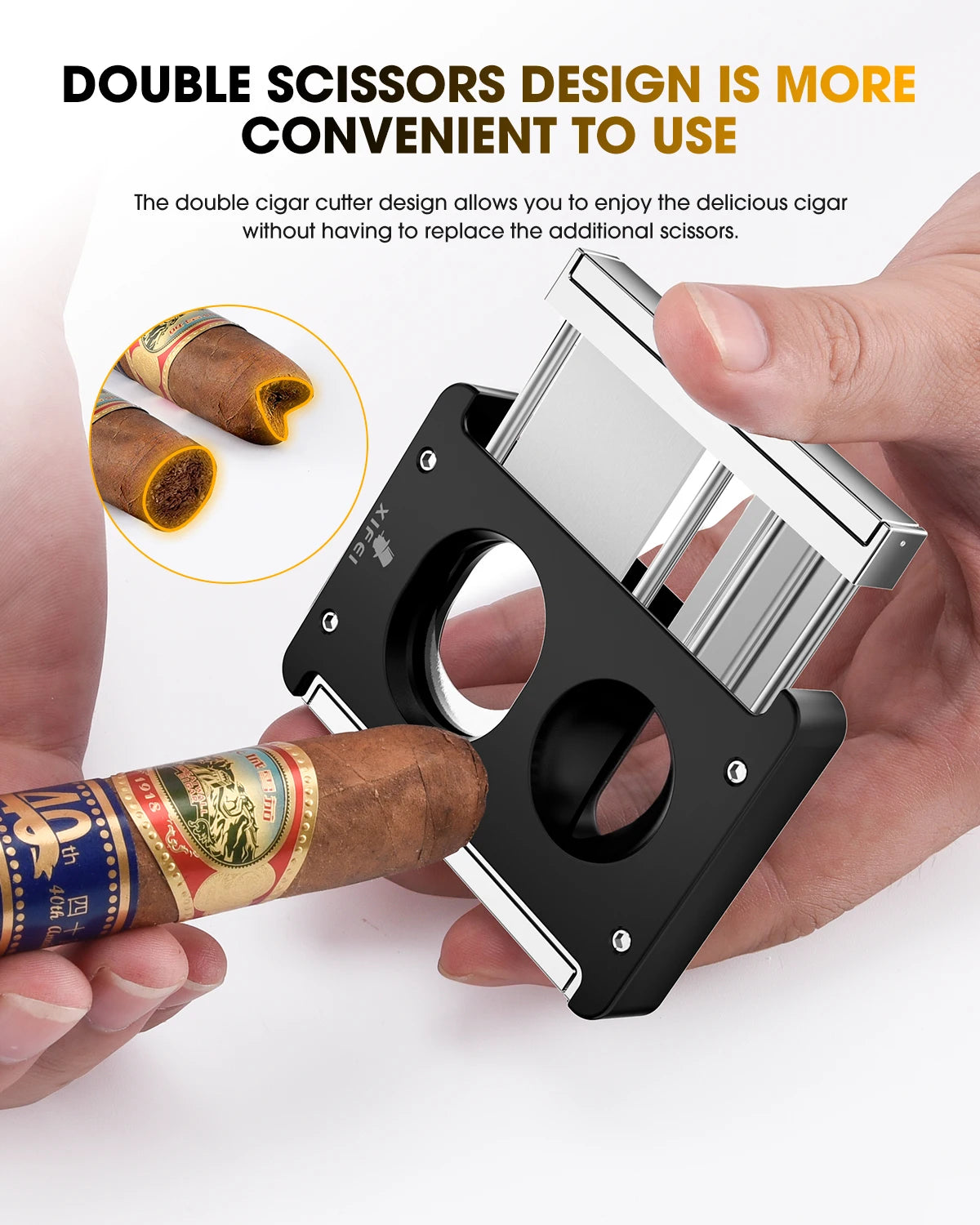 Xifei cortador de charuto v-cut guilhotina, 4 em 1 corte reto v cortador com charuto perfurador titular lâmina de aço inoxidável ergonômico