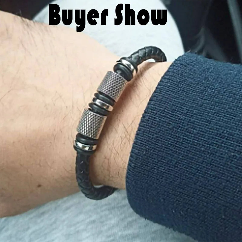 Novo em homens pulseira de couro genuíno romance atrract magentic braclet homme punk jóias acessórios pulseira cabo brazalete presente