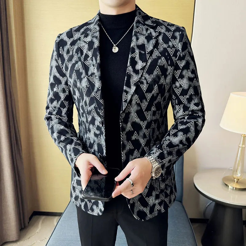 Jacquard denim coreano fino ajuste terno casacos 2025 nova alta qualidade moda masculina fino ajuste negócios formal terno social jaqueta 4xl-m