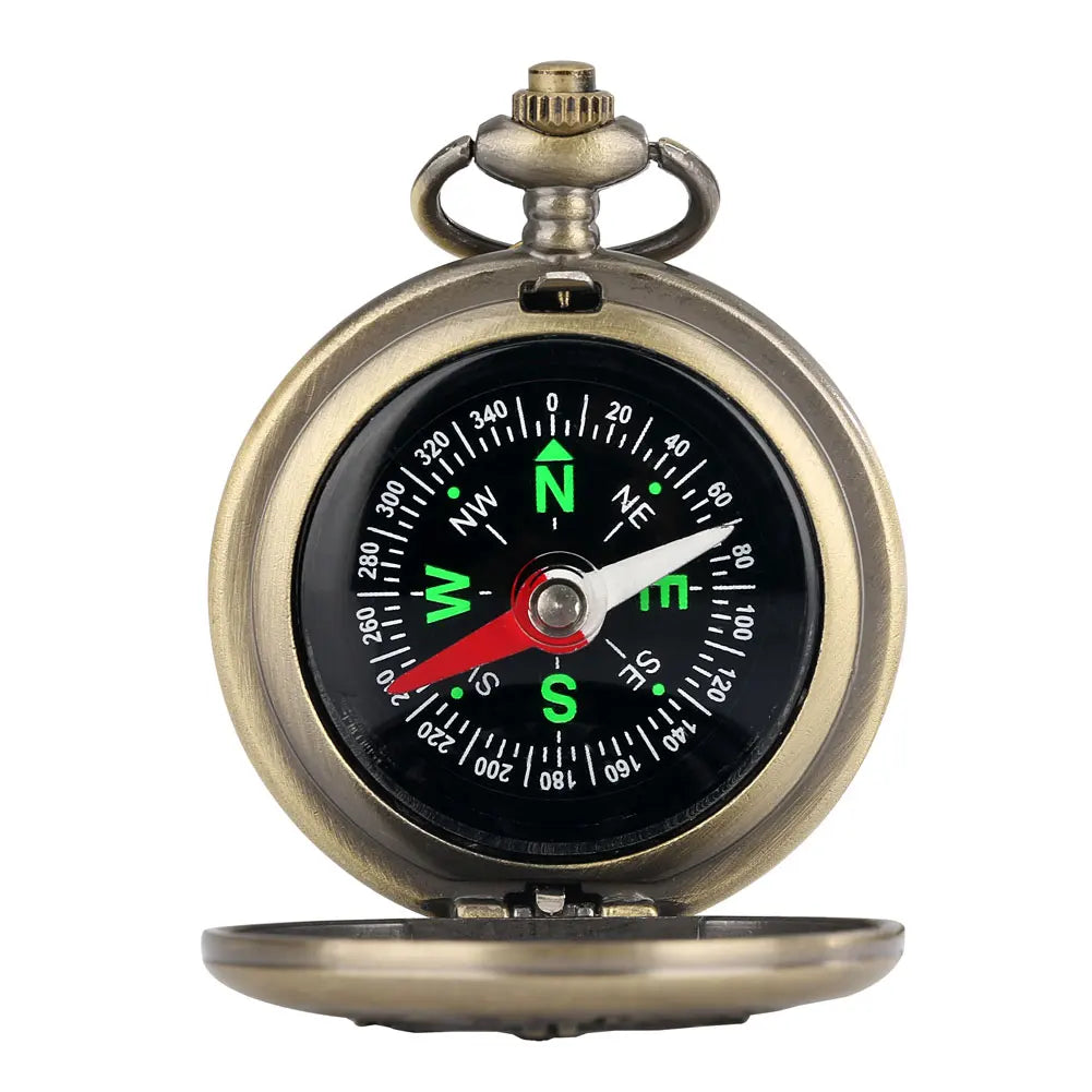 Bronze Vintage oco Coelho Padrão Bússola bolso, Pointer vermelho e branco, Dial Colar, Acessório Cadeia