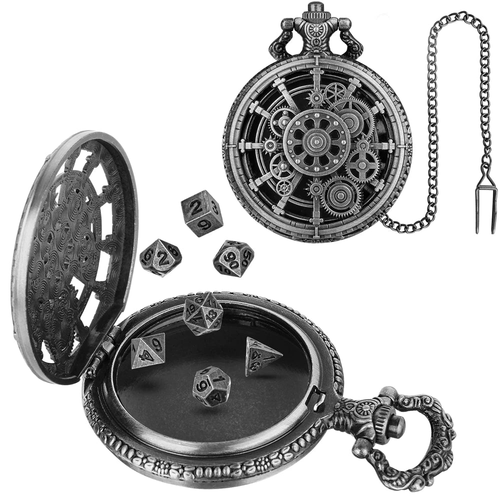 Steampunk Roda Dice Cover Design, Retro Cinza Steampunk Gear, Pingente Relógio de Bolso Caso, Acessório Relógio, Arte Presentes Colecionáveis, 38cm