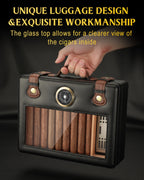 Humidor de charutos, caixa de umidificador de viagem com tampo de vidro, medidor de higrômetro de umidificador, caixa de charuto forro de madeira de cedro até 50 peças