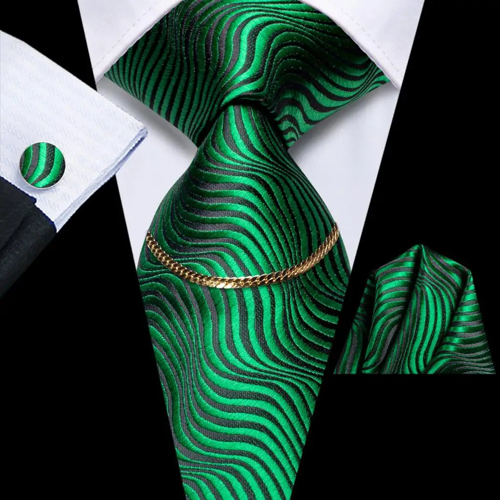 Hi-Tie-Gravatas de seda xadrez de luxo masculinas, conjunto de abotoaduras, design preto, presente de casamento, corrente de gravata moda