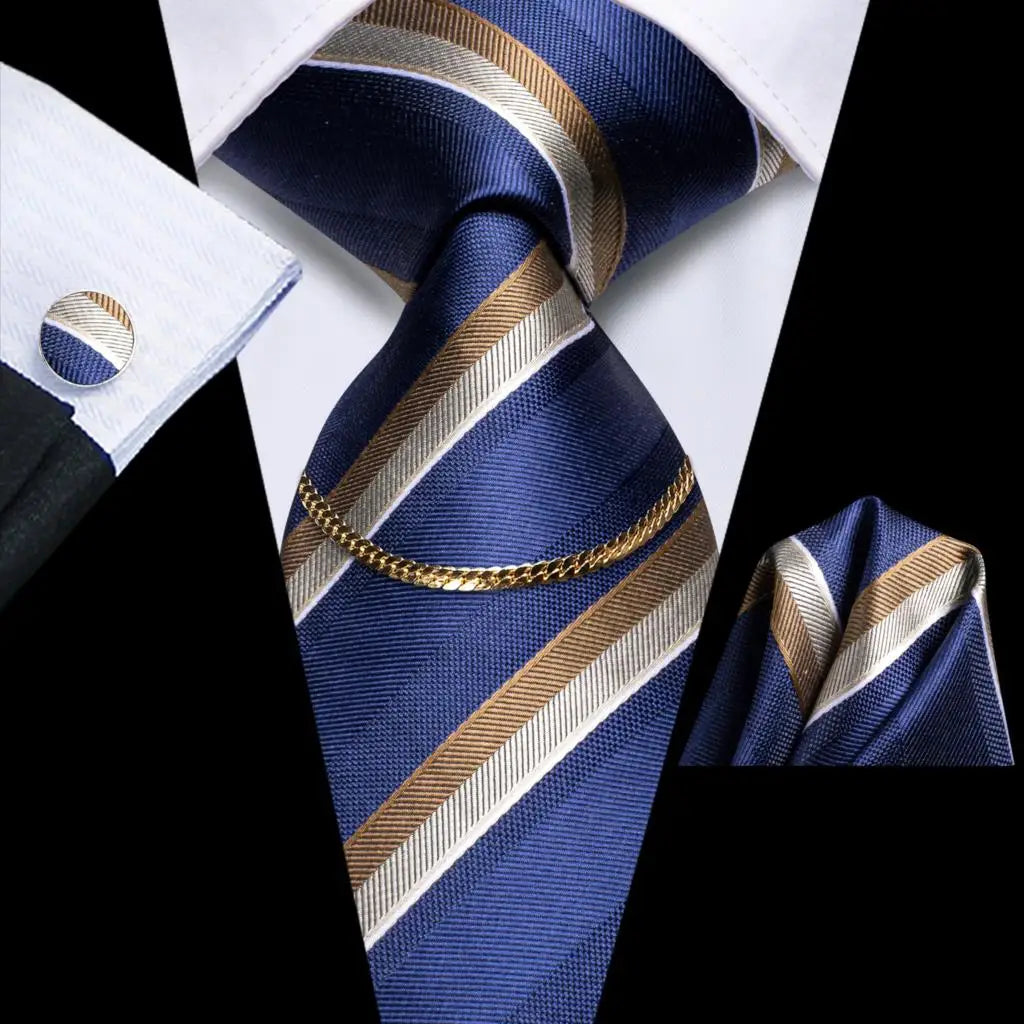 Hi-Tie-Gravatas de seda xadrez de luxo masculinas, conjunto de abotoaduras, design preto, presente de casamento, corrente de gravata moda