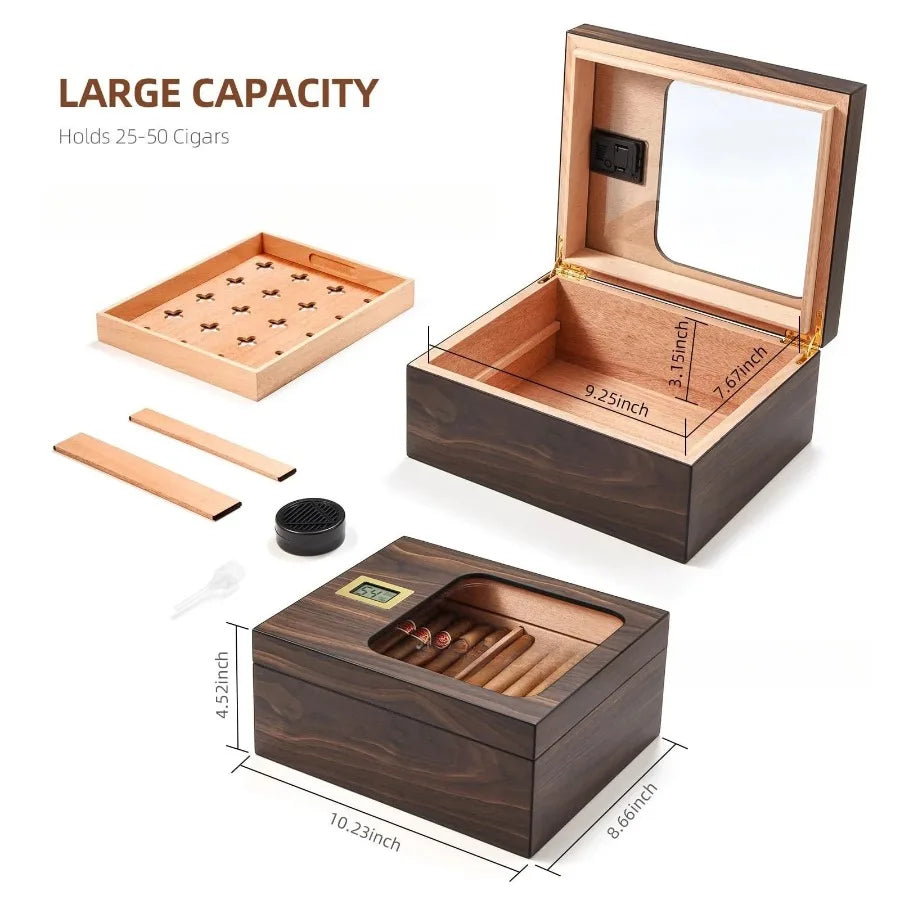 Umidificador de charutos de madeira elegante portátil caso de charuto umidificador higrômetro titular de charuto ideal para armazenamento de charutos acessórios para fumar