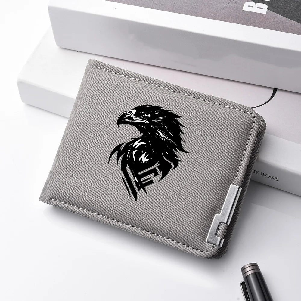Carteira masculina de couro PU personalizada com estampa de águia carteira curta com vários slots