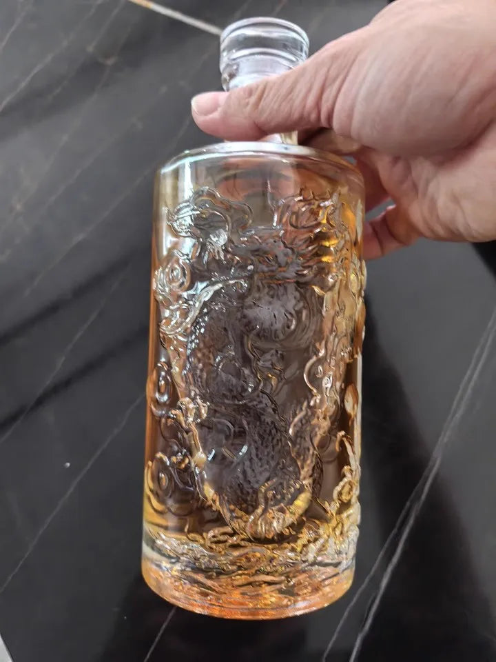 Dragão gravado 500ml formato redondo decantador de uísque barware garrafa de álcool para licor escocês bourbon