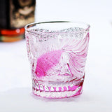 Copo de vinho dourado de cristal rosa, eq kiriko, escultura requintada, copo de uísque, brandy, snifter, licor, uísque, rock, dropship