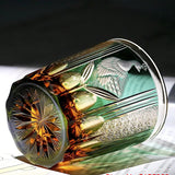 Edo Kiriko Copo de vinho, Verde, Azul, Handmade, Copo de uísque, Gravura do pavão, Beber copo, Estilo japonês, Luxo