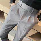 Calça casual de cintura alta masculina, estilo britânico, design plissado de Twirt, Nápoles, fina, simples, festa social, calça de terno, plus size 38