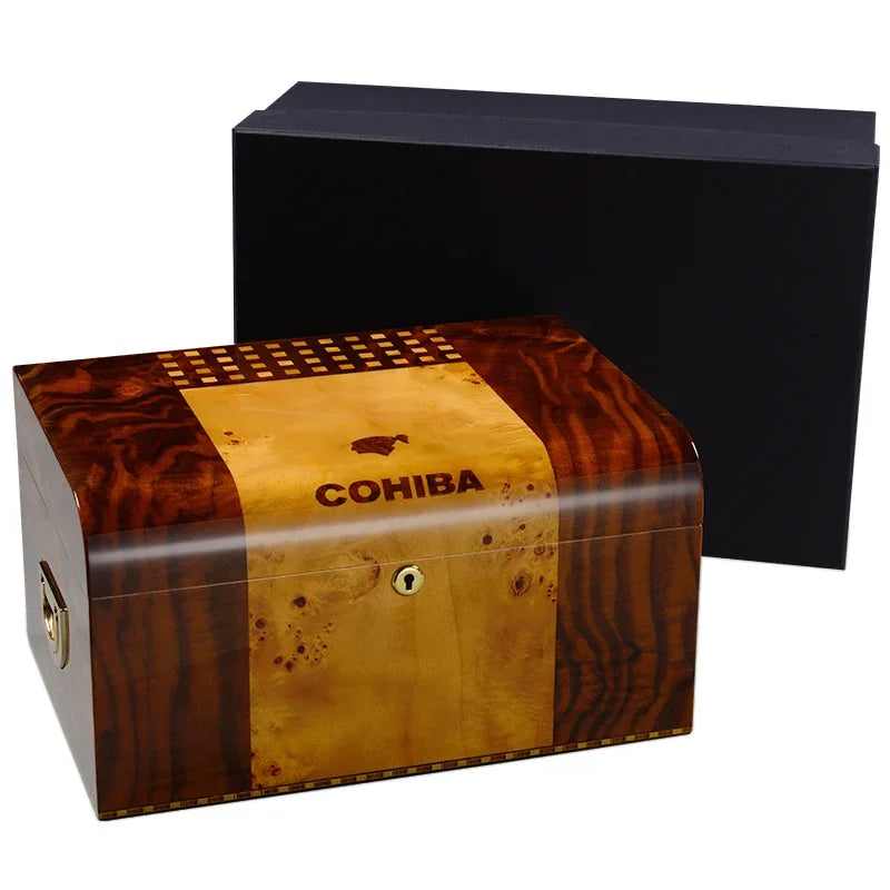 CIGARLOONG-Caixa De Exposição De Charuto De Madeira Com Alça, Umidificador, Umidificador, HH-9002