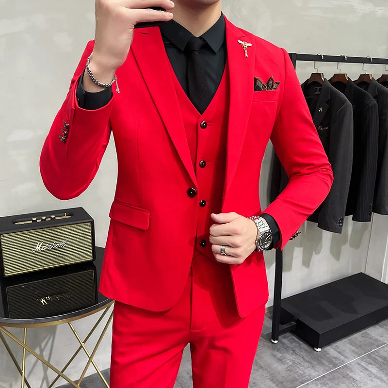 2022 nova marca azul real casual terno dos homens ternos de casamento traje para homens fino ajuste do noivo ternos de casamento smoking blazer + calças colete