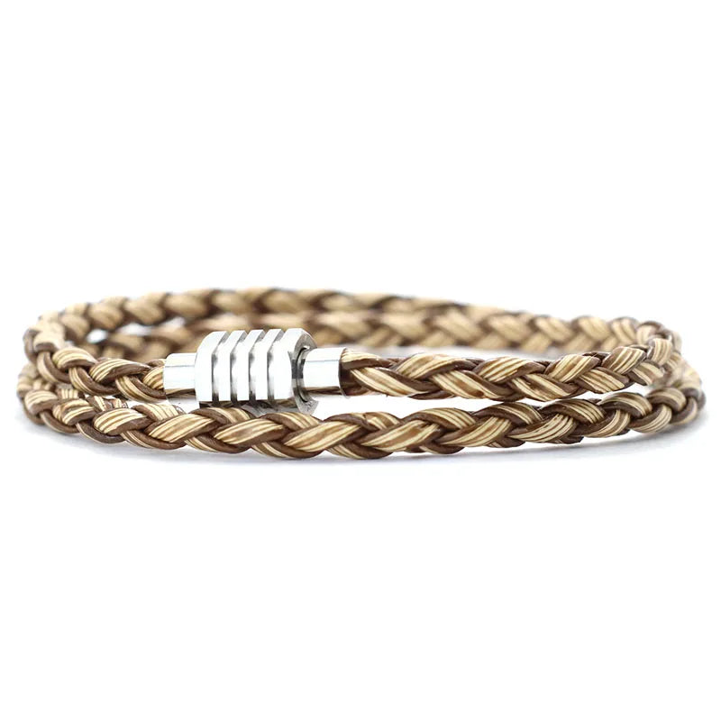 Noter minimalista masculino pulseira artesanal de couro trançado braclet homme aço inoxidável magentic fecho lazer acessórios pulsera