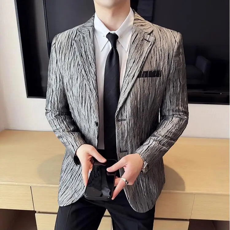 Nova moda de seda catiônica blazers casuais estilo coreano fino terno casacos homens moda negócios fino ajuste vestido de casamento social jaqueta
