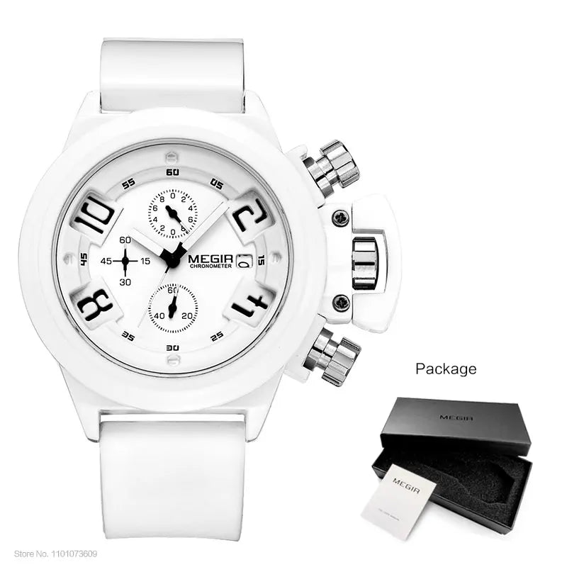 Megir moda masculina pulseira de silicone esporte quartzo relógios de pulso analógico display cronógrafo relógio preto para homem com calendário 2002