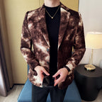 Alta qualidade tie dye chenille moda masculina casual terno jaqueta outono inverno novo coreano fino ajuste terno de casamento social blazer