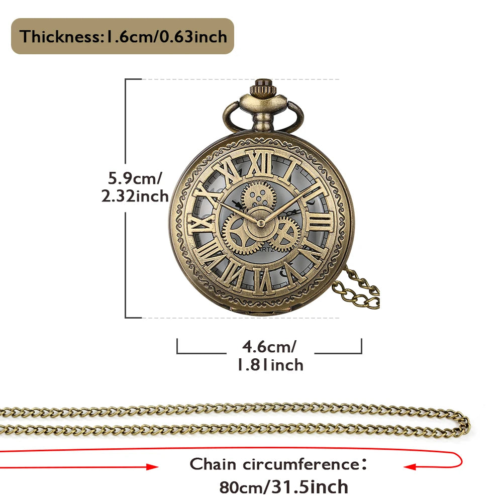 Homens e Mulheres Relógio Esqueleto Oco, Roda Steampunk, Roma Números Capa Pingente Relógio de Bolso, Relógio de Hora, Novidades