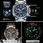 Mini foco analógico vestido de quartzo relógio masculino prata azul pulseira de aço inoxidável cronógrafo relógio de pulso luminoso com data 24 horas 0470