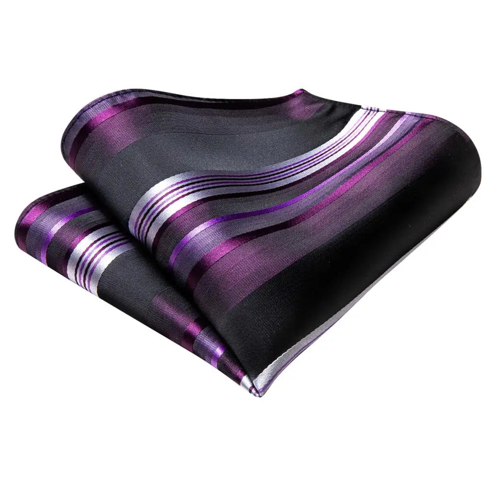 Gravata elegante de seda listrada para homens, gravata de casamento para negócios, moda designer de gravata, abotoadura manual, roxa e branca, gravata