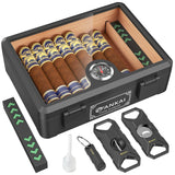 Caixa de charutos Humidor, com guilhotina cortadora, corte V, perfurador e suporte, caixa de charutos com tampo de vidro, forro de madeira de cedro, higrômetro umidificador