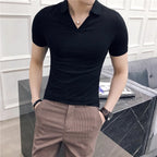 Polo com decote em v respirável masculino, manga curta, slim fit, camiseta monocromática, roupas de streetwear, nova moda, verão, 4XL, 2022
