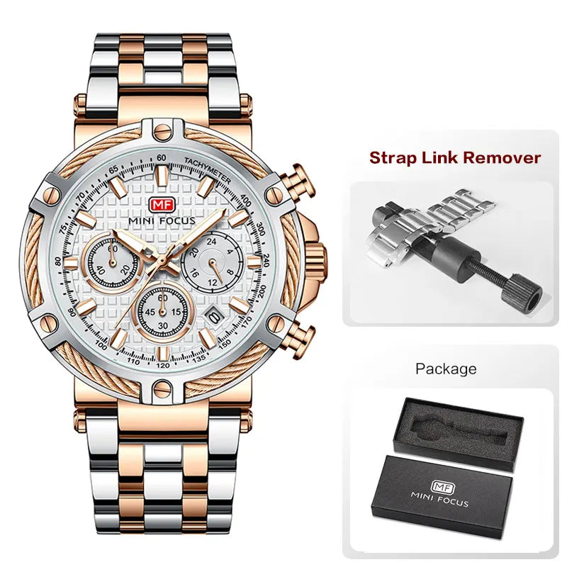 Mini foco analógico vestido de quartzo relógio masculino prata azul pulseira de aço inoxidável cronógrafo relógio de pulso luminoso com data 24 horas 0470
