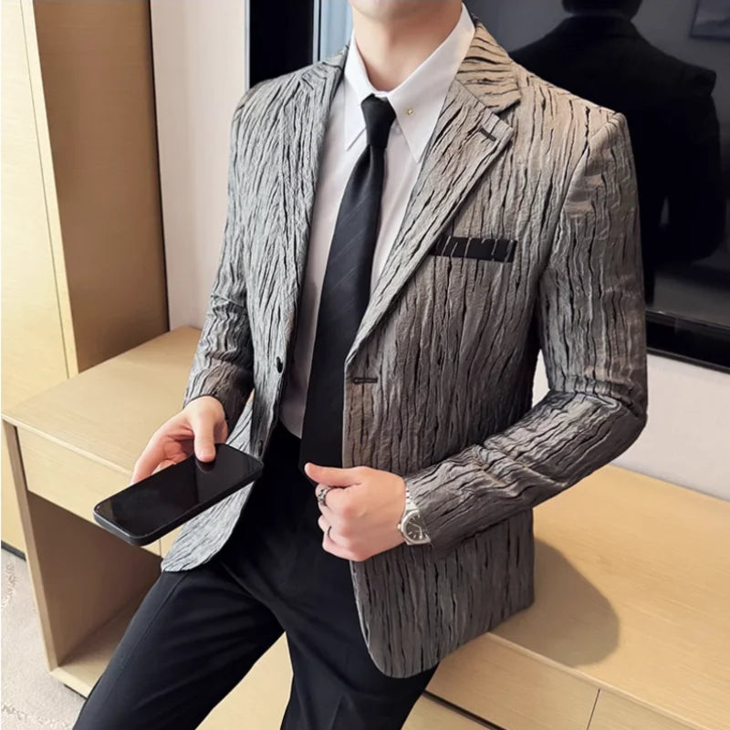 Moda catiônica seda casual terno jaqueta coreano fino ajuste de alta qualidade moda negócios noivo festa social terno roupas masculinas 5xl