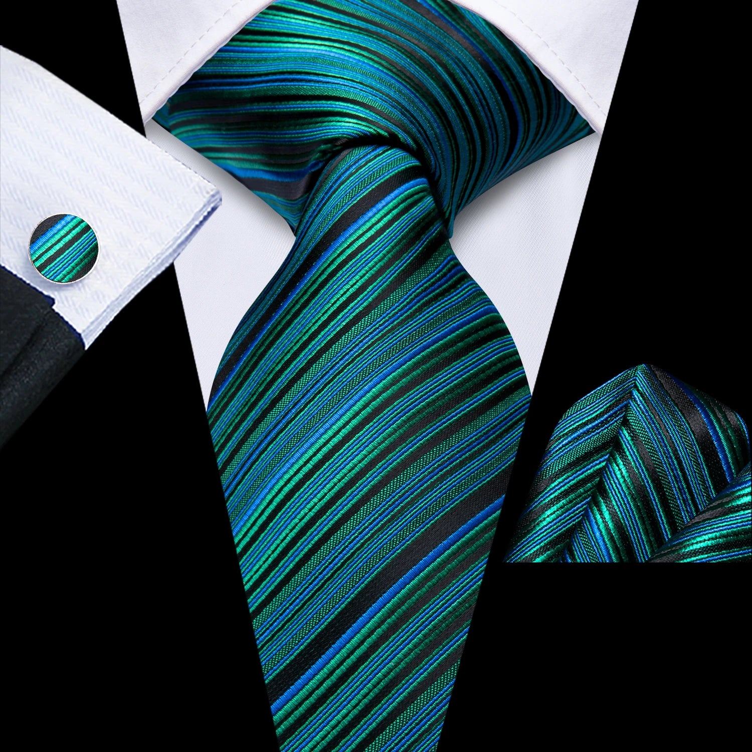 Conjunto clássico de gravata de seda masculino, gravata, listrada azul bordô, lenço elegante, abotoaduras, moda luxo, 3 peças