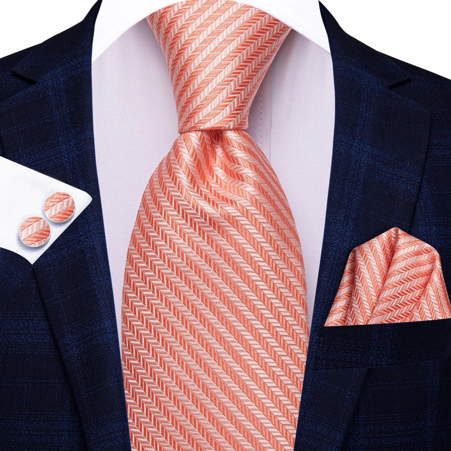 Conjunto clássico de gravata de seda masculino, gravata, listrada azul bordô, lenço elegante, abotoaduras, moda luxo, 3 peças