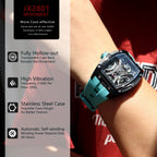 MEGIR Moda Esportes Relógio Mecânico para Homens Relógio de Pulso Automático com Pulseira de Silicone Transparente Tonneau Dial