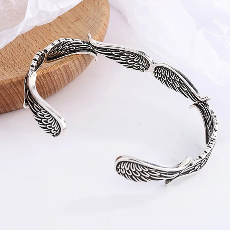 Nova moda asas de anjo pulseiras 925 prata esterlina jóias retro thai prata personalidade requintado abertura pulseiras tyb125