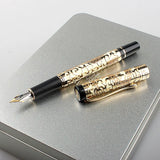 Jinhao-Caneta-tinteiro Escultura em Metal, Textura Dragão, Escrita Comercial, Canetas Caligrafia, Escritório, Papelaria Escolar, Tinta Caneta, Luxo