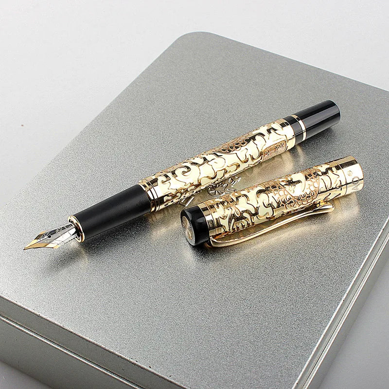 Jinhao-Caneta-tinteiro Escultura em Metal, Textura Dragão, Escrita Comercial, Canetas Caligrafia, Escritório, Papelaria Escolar, Tinta Caneta, Luxo