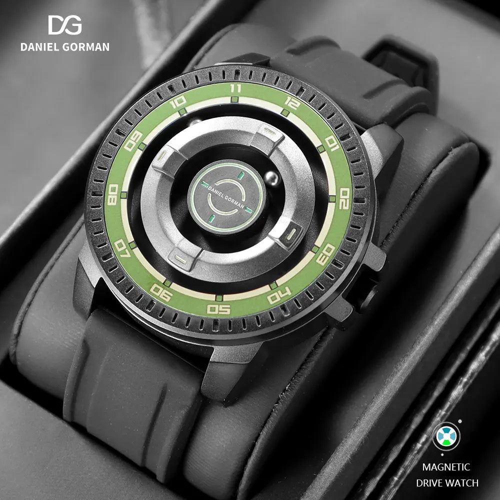 DANIEL GORMAN Relógio magnético masculino preto à prova d'água contas de aço inoxidável relógio de quartzo com pulseira de silicone DG0221 verde