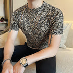 Padrão de leopardo t camisa para homens verão nova moda 3d impresso mangas curtas fino ajuste em torno do pescoço casual camisetas streetwear 4xl-m
