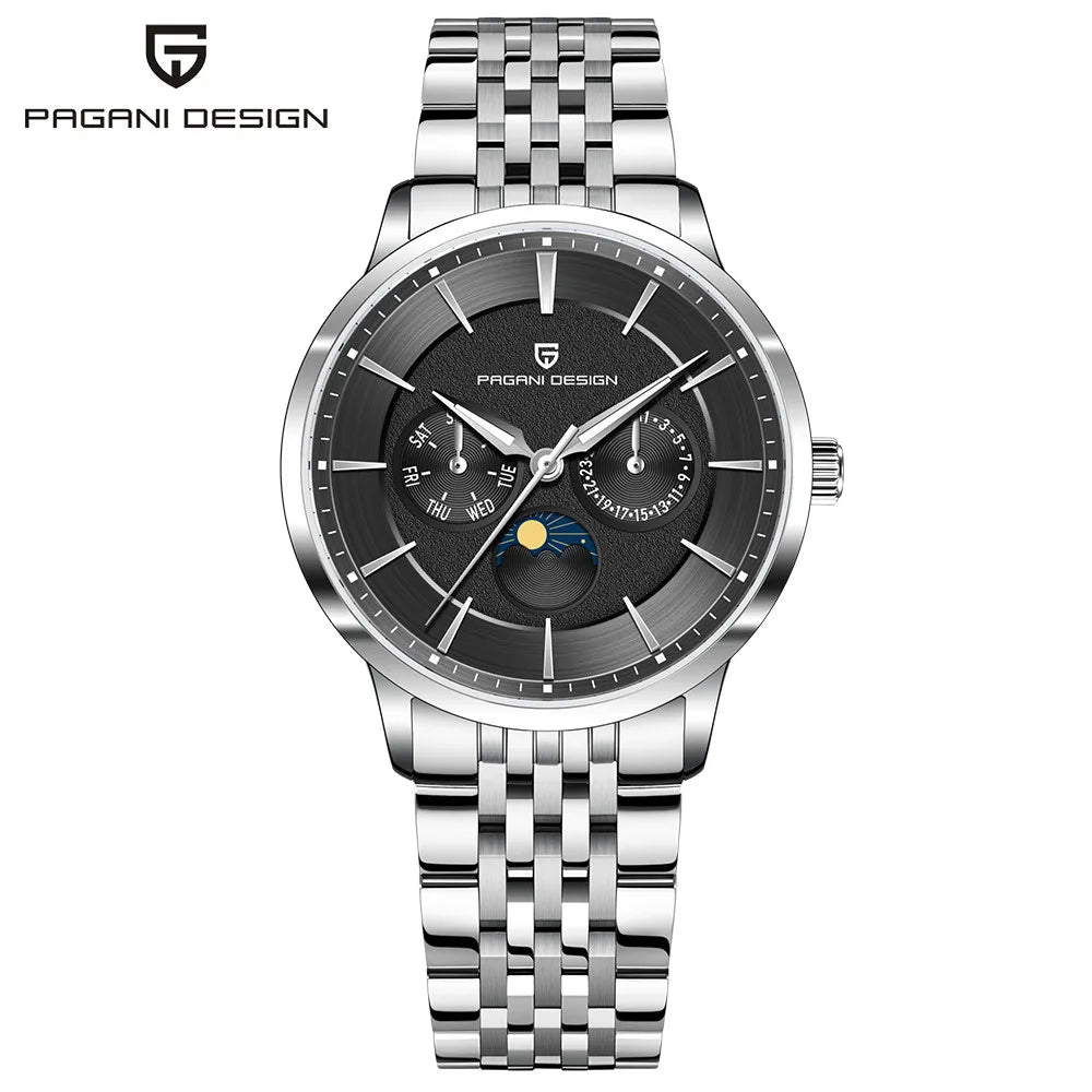 Pagani Design Novo 40mm Fase da Lua Multifuncional Relógio Masculino 100m À Prova D 'Água Vidro Safira Relógio de Quartzo Masculino